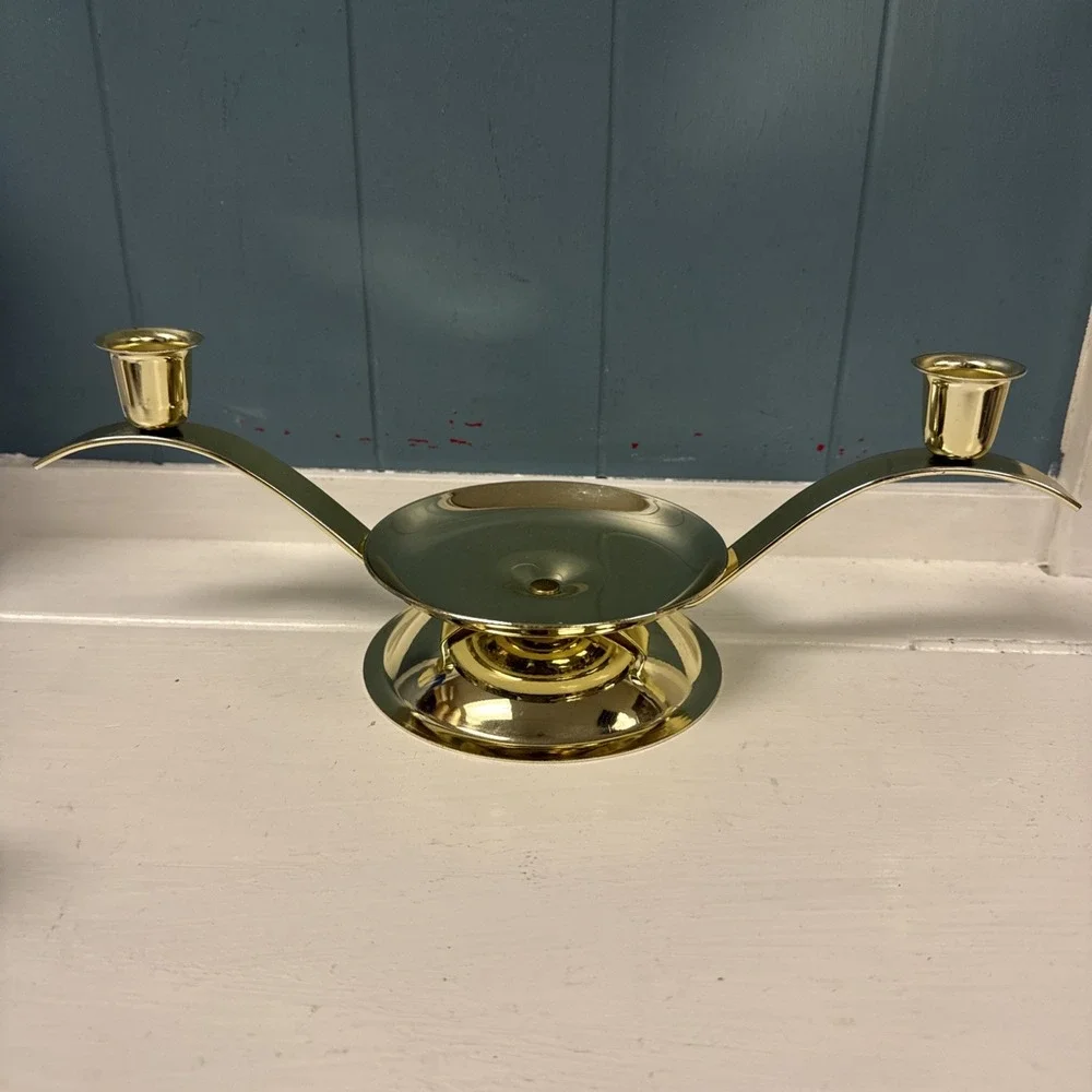 Vtg MetalGlow Wedding Unity Candle Pillar Taper Holder Candleholder‎ Gold
